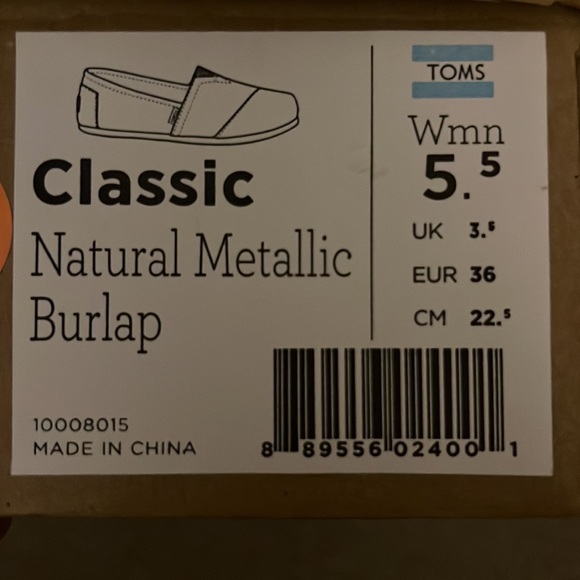 Toms classic Natural metallic burlap. - Picture 3 of 3